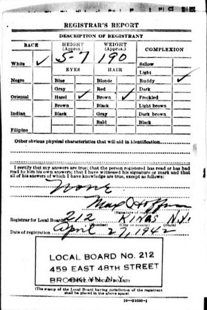 WW II Draft Card, Johann, Report